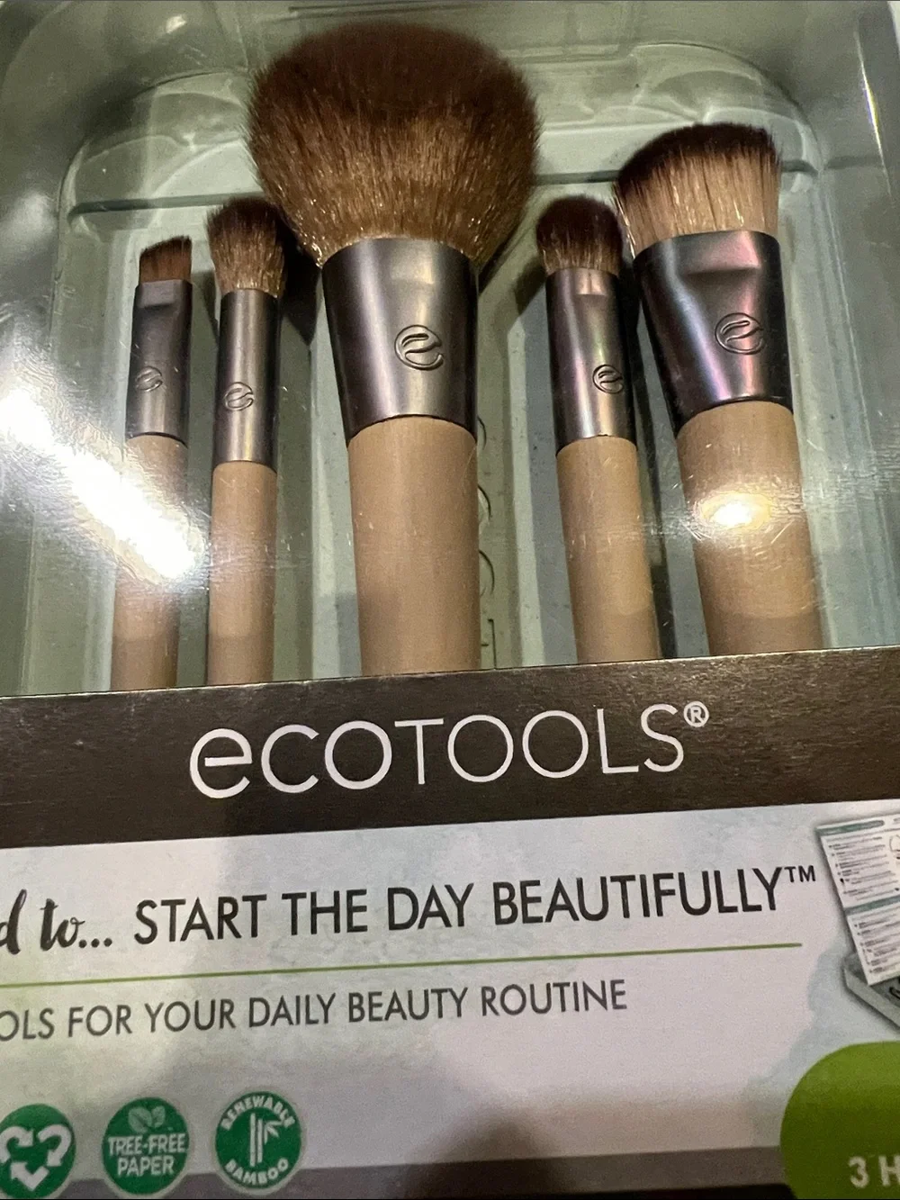 ecotools Bamboo Handle Makeup Brush Set with Brown Bristles and Silver Ferrules